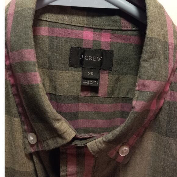 J Crew Mens XS Slim Fit Gray Pink Plaid Cotton Button Down Collared Shirt - Picture 3 of 9